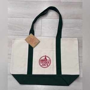 TRADER JOE’S | GREEN Limited Edition Canvas Tote Bag with Cream with Green Trim